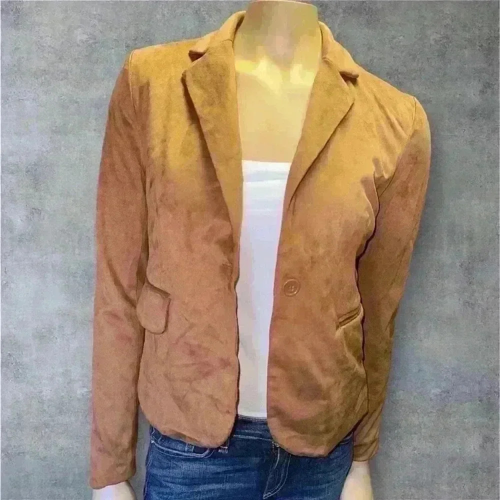 NWT Sincerely Jules Tan Faux Suede Blazer Buttoned Casual Jacket for Women Sz XS - Picture 8 of 8